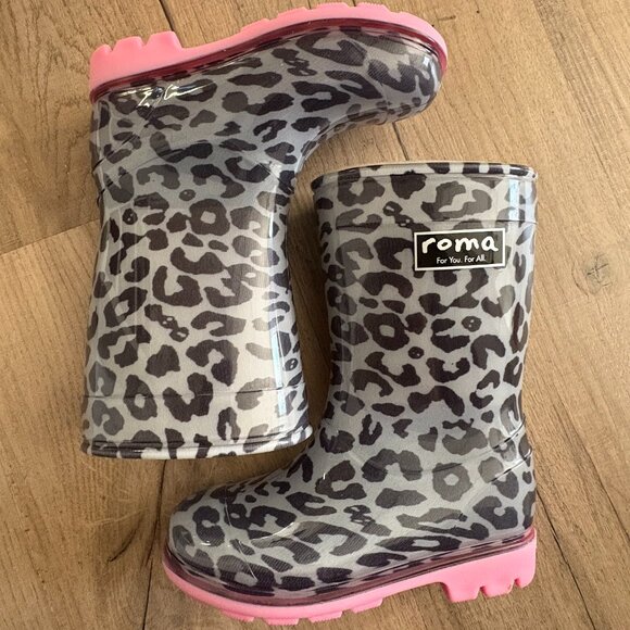 Roma Rain Boots Pink Leopard Kids / Girls Shoes NWT - Picture 3 of 16